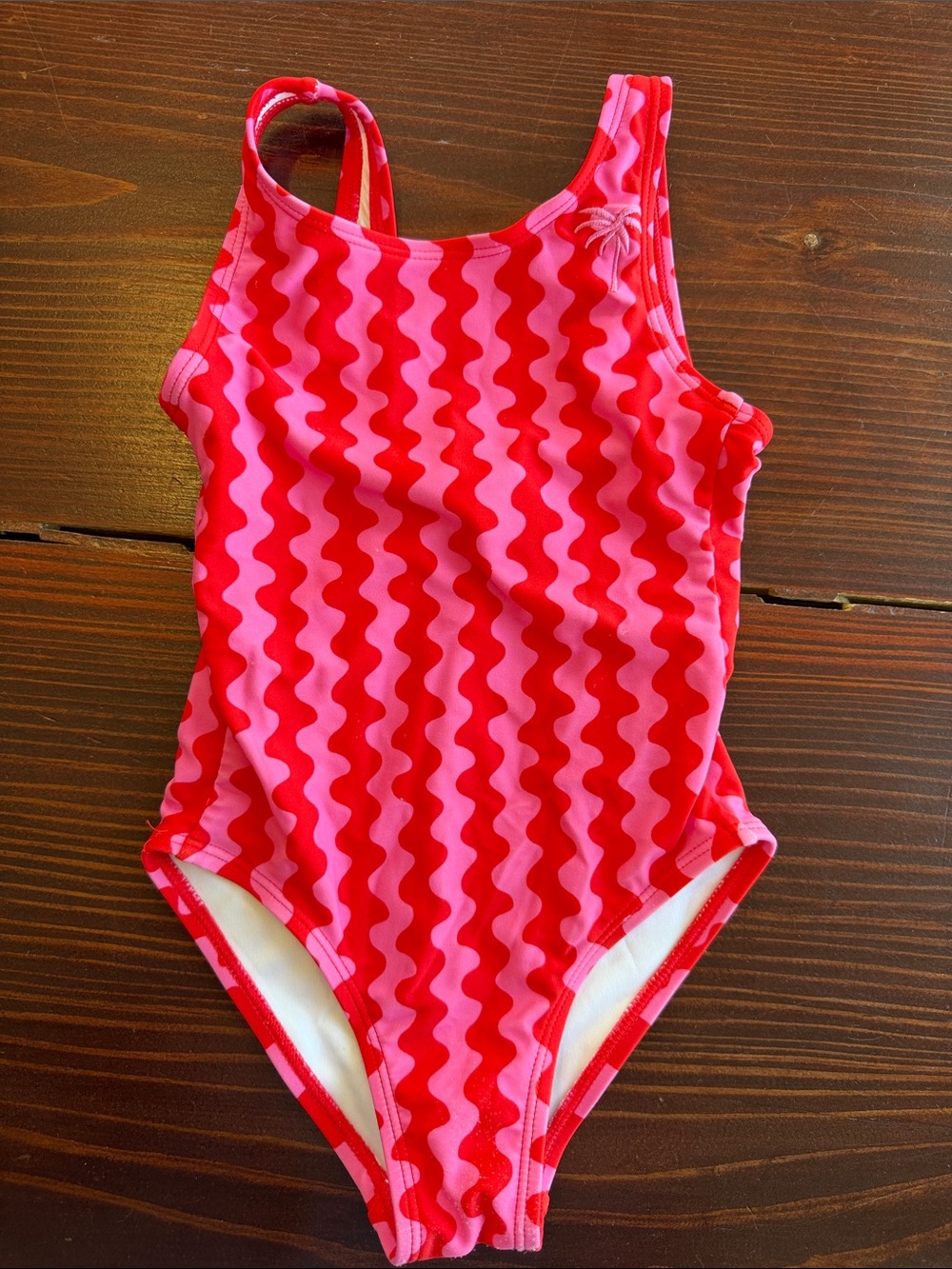 Girls' Red and Pink Wavy One-Piece Swimsuit - Kids